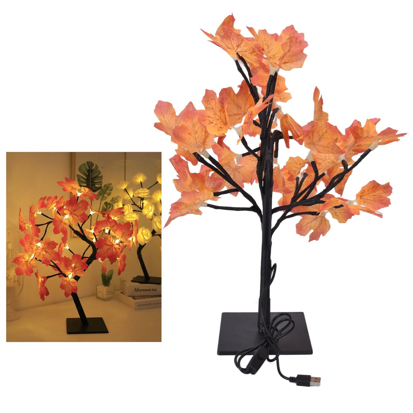 Fall Tree LED 24 Lights Warm Light Beads Romantic Style USB Power Supply Fall Light Up Thanksgiving Tree 5V V1294-YM0523-3119220025011