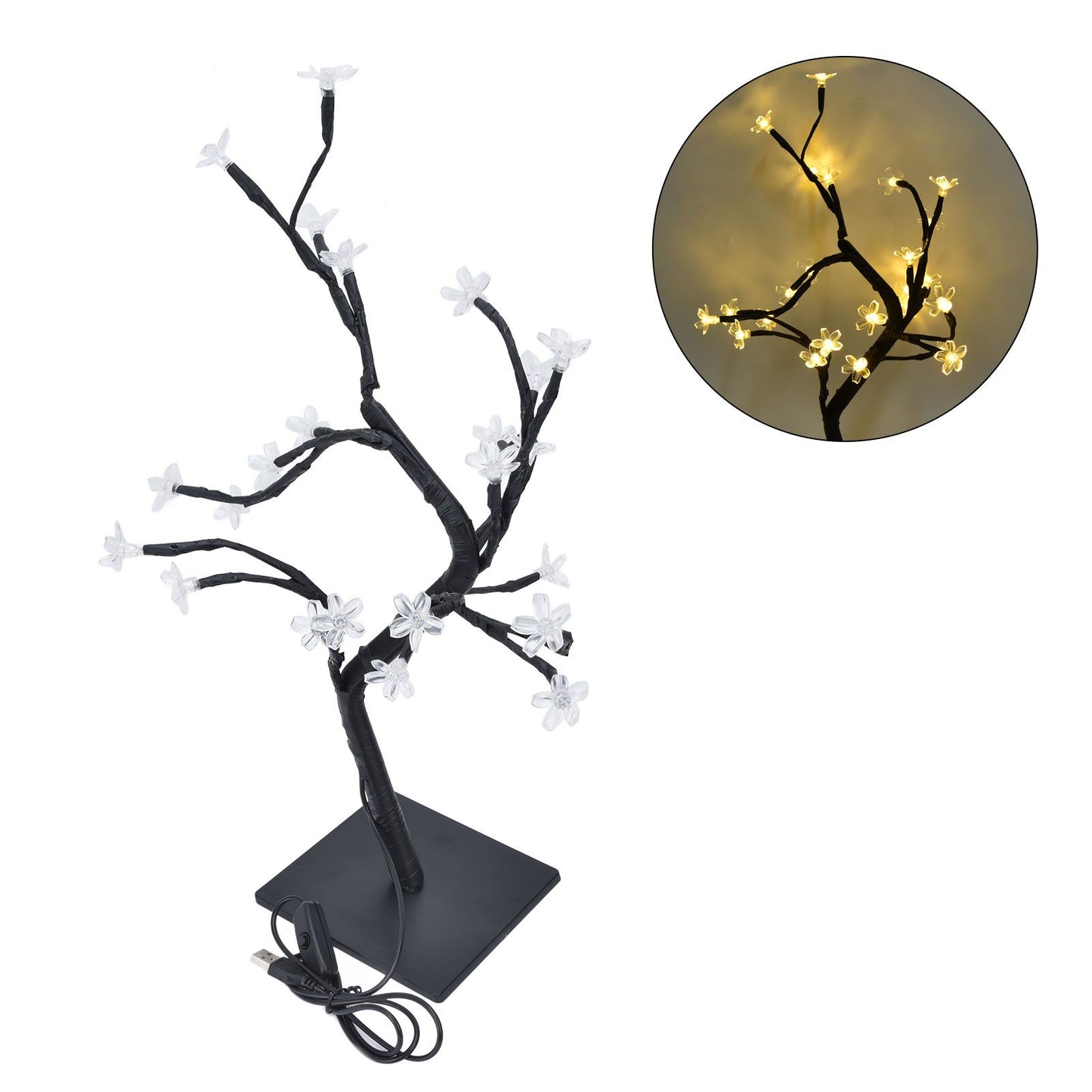 Cherry Blossoms Tree Lamp Plastic PVC Bonsai Light for Home Decoration USB Powered 24 LED V1294-YM0523-3119220025511