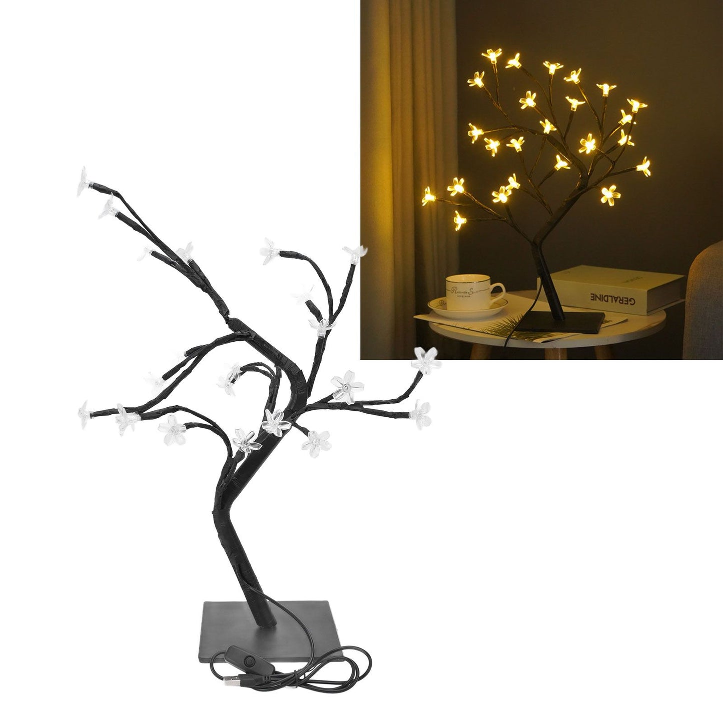 Cherry Blossoms Tree Lamp Plastic PVC Bonsai Light for Home Decoration USB Powered 24 LED V1294-YM0523-3119220025511