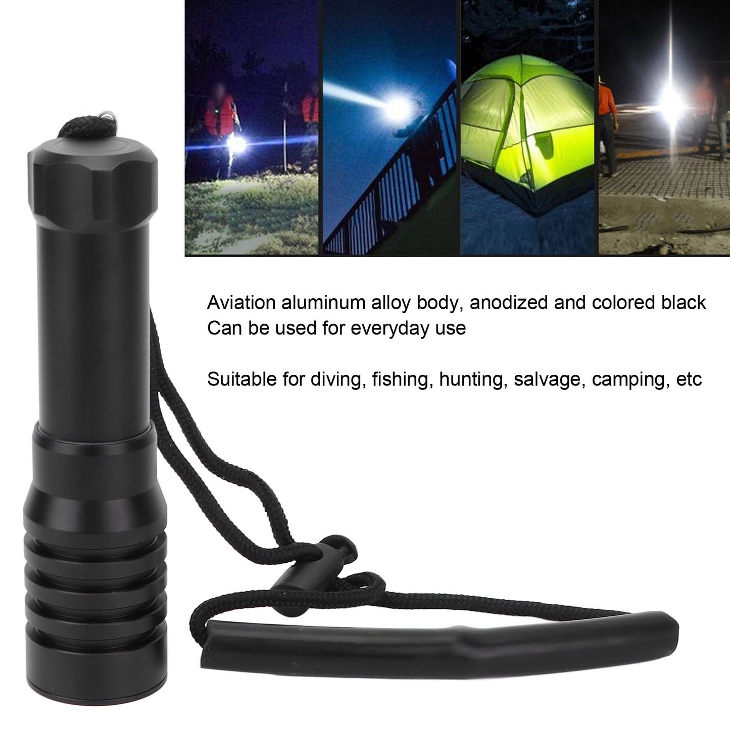 5000LM Diving Flashlight Underwater Diving Light 100m Depth Waterproof Torch for Night Fishing Canping V1294-YM0523-3119220026411