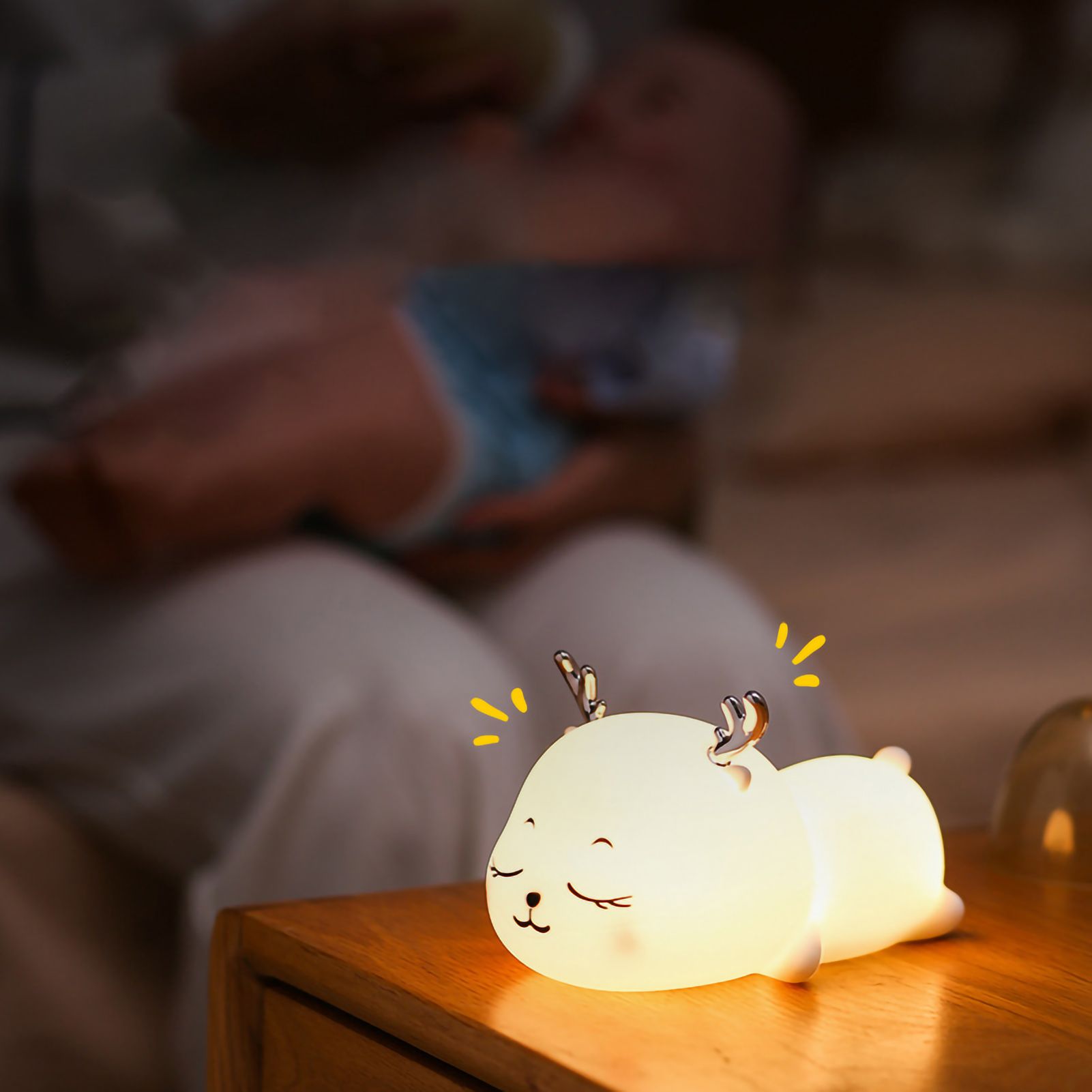 1.5W Silicone Night Light Cute Deer Shape Portable Children Lamp with Tap Control Smart Timing V1294-YM0523-3119220028511