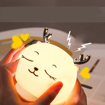 1.5W Silicone Night Light Cute Deer Shape Portable Children Lamp with Tap Control Smart Timing V1294-YM0523-3119220028511