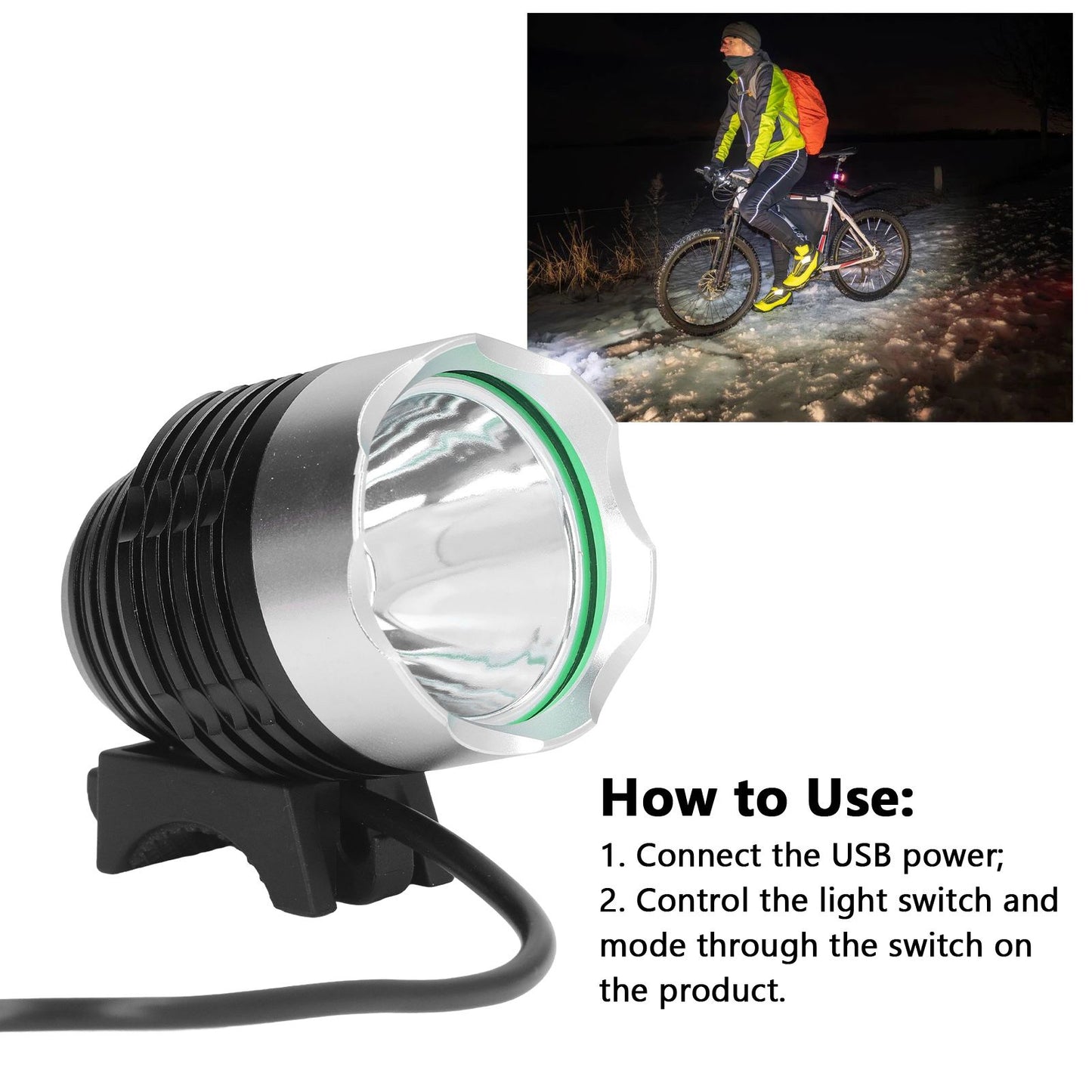 Bike Headlight LED Bicycle Front Head Light Super Bright USB Power Supply for Cycling V1294-YM0523-3119220028811