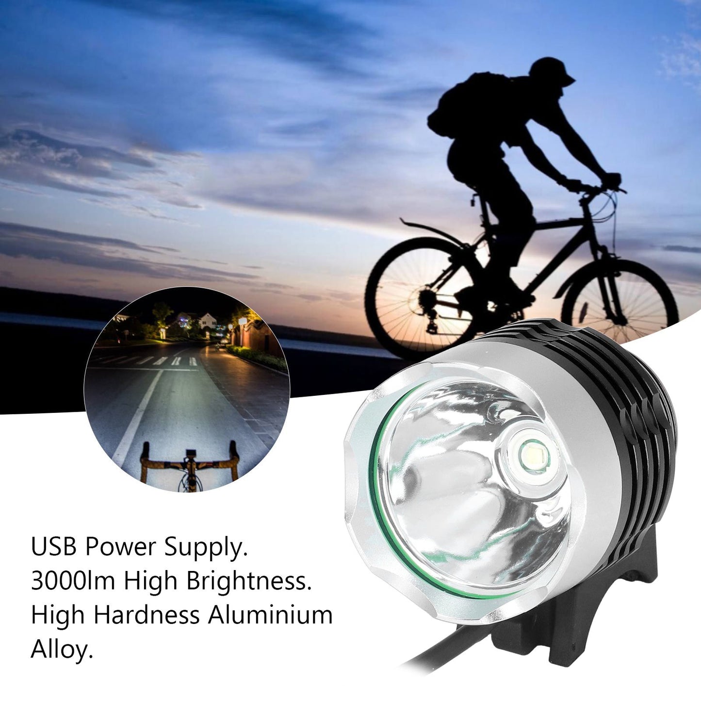 Bike Headlight LED Bicycle Front Head Light Super Bright USB Power Supply for Cycling V1294-YM0523-3119220028811