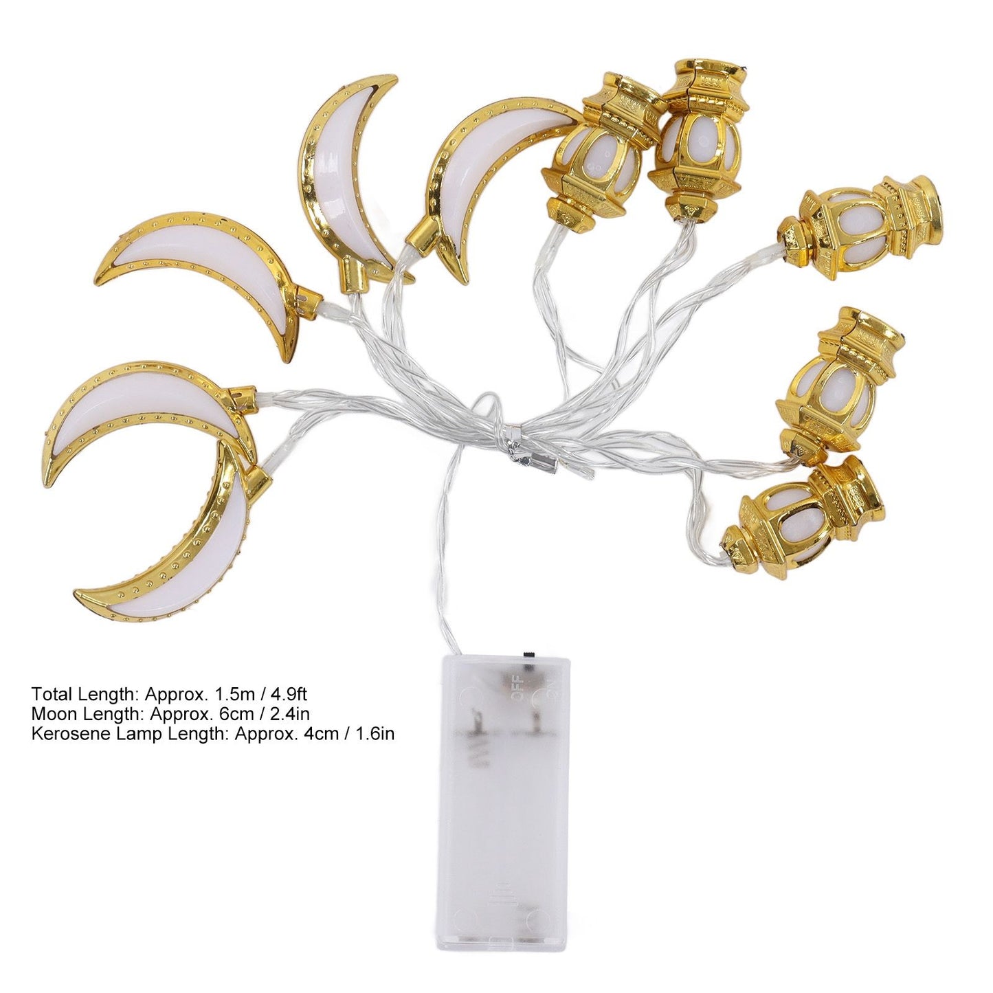1.5M 10LED Ramadan Light Moon Shaped Festival String Light Decorative Lamp for Party Bedroom Birthday V1294-YM0523-3119220029511