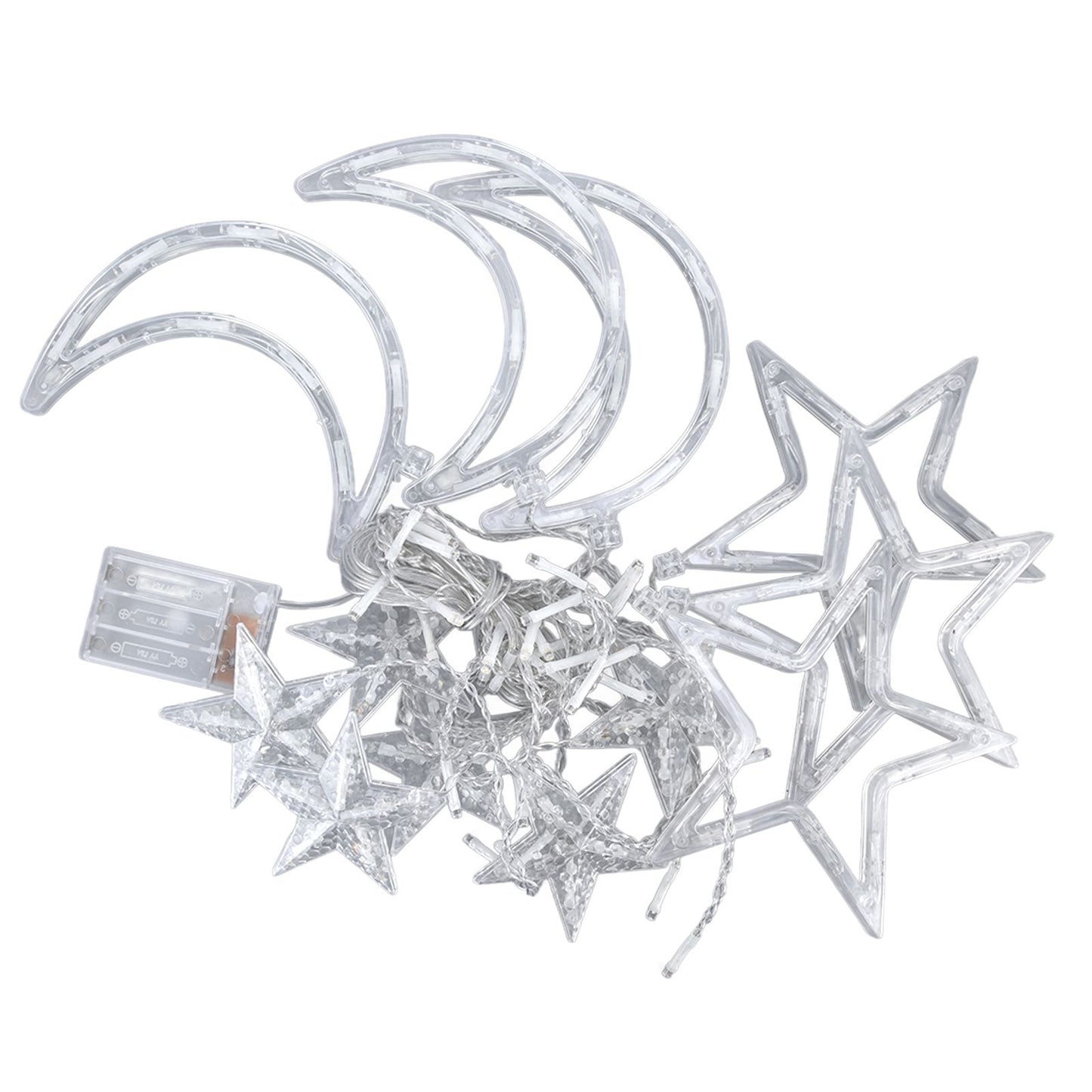 Star Moon Curtain String Lights Romantic Ambience Battery Powered 126 LED Ramadan Curtain Lights for Weddings V1294-YM0523-3119220030611