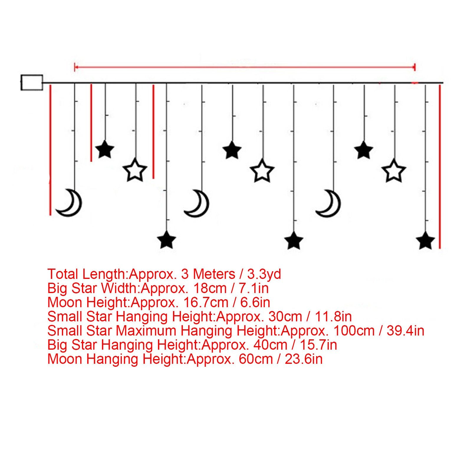 Star Moon Curtain String Lights Romantic Ambience Battery Powered 126 LED Ramadan Curtain Lights for Weddings V1294-YM0523-3119220030611