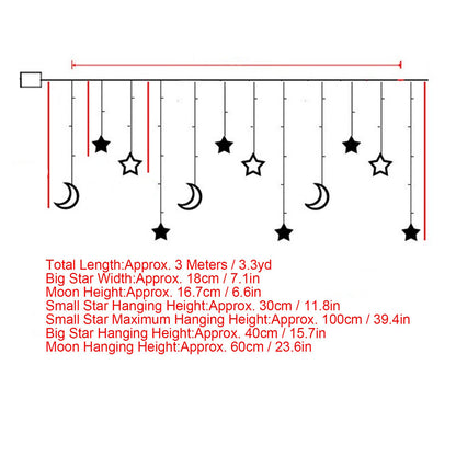 Star Moon Curtain String Lights Romantic Ambience Battery Powered 126 LED Ramadan Curtain Lights for Weddings V1294-YM0523-3119220030611