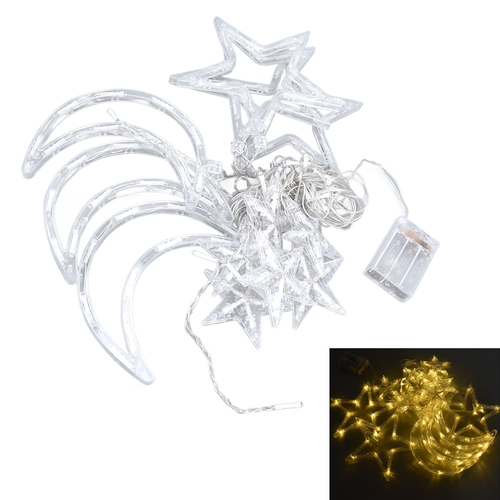 Star Moon Curtain String Lights Romantic Ambience 2 Lighting Modes 126 LED Ramadan Curtain Lights for V1294-YM0523-3119220030711