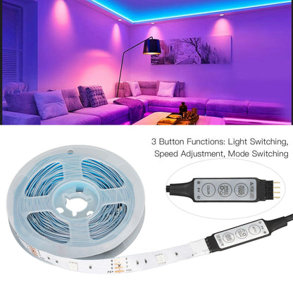 RGB LED Strip Lights Press Button Control 5V LED Lights with 3 Button Functions for Bedroom Kitchen Party V1294-YM0523-3119220030915