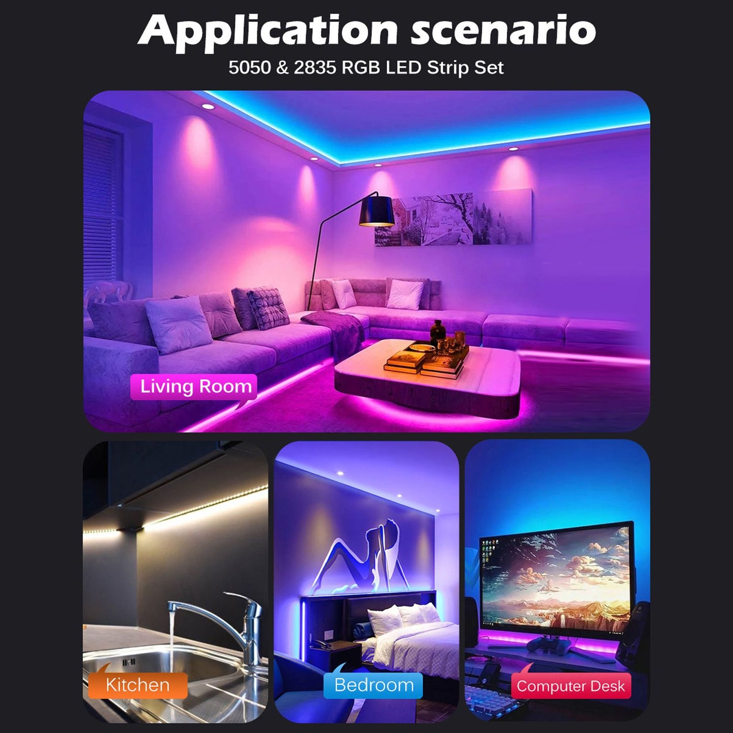 RGB Strip Lights 5V USB LED Strip Lights with 3 Button Functions for Bedroom Club Hotel Hall Corridor4m / V1294-YM0523-3119220031014