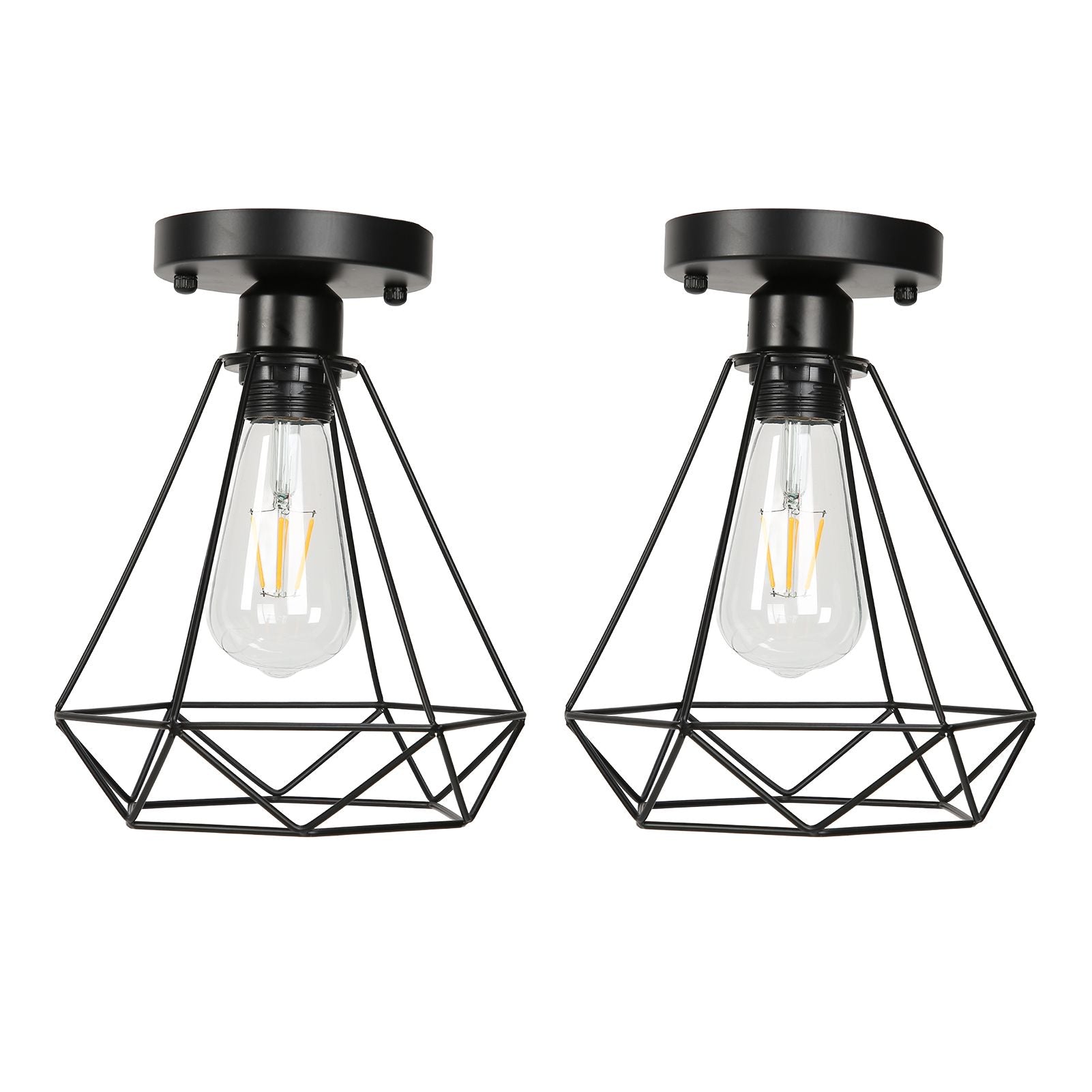 Ceiling Light Cage Guard Cover with Lamp Holder Base Vintage Industrial Style for E27 Bulbs V1294-YM0523-3119220032811