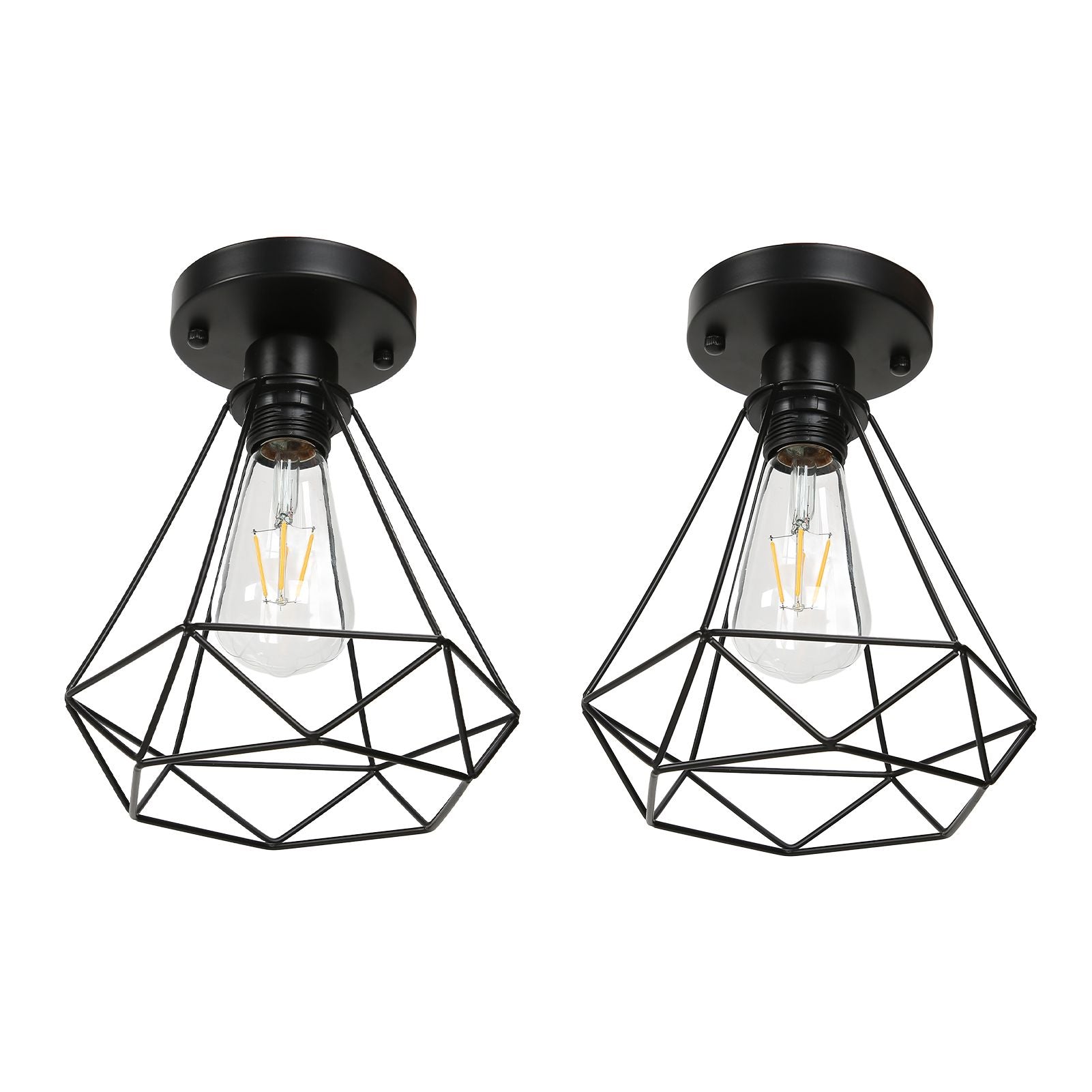 Ceiling Light Cage Guard Cover with Lamp Holder Base Vintage Industrial Style for E27 Bulbs V1294-YM0523-3119220032811