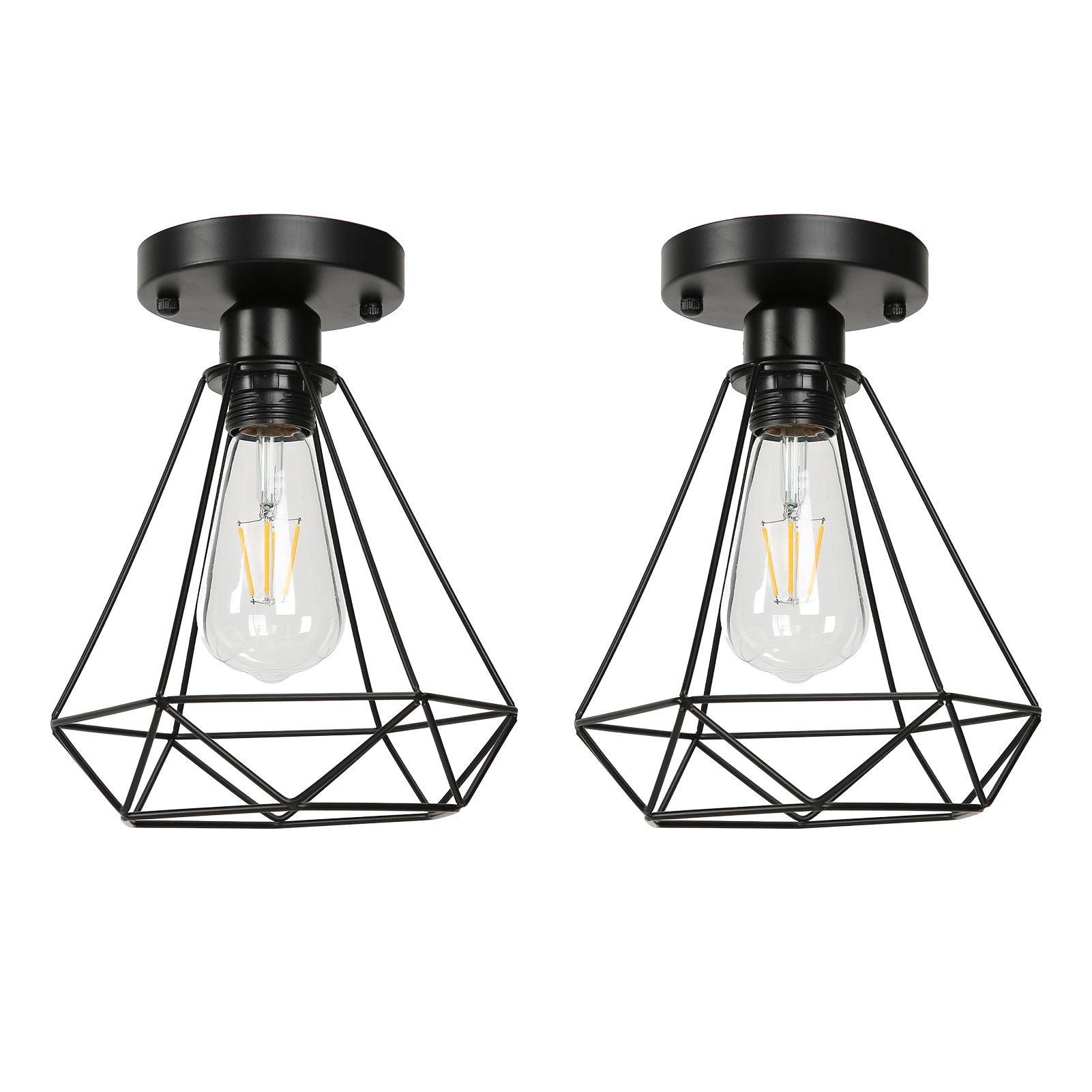 Ceiling Light Cage Guard Cover with Lamp Holder Base Vintage Industrial Style for E27 Bulbs V1294-YM0523-3119220032811