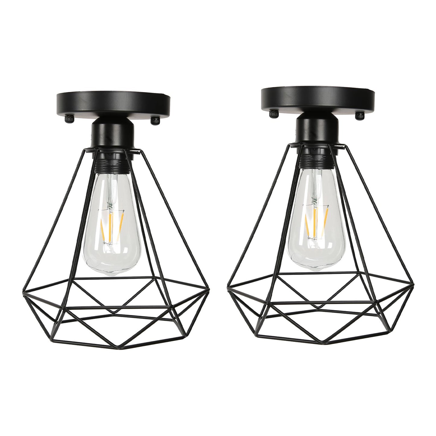 Ceiling Light Cage Guard Cover with Lamp Holder Base Vintage Industrial Style for E27 Bulbs V1294-YM0523-3119220032811
