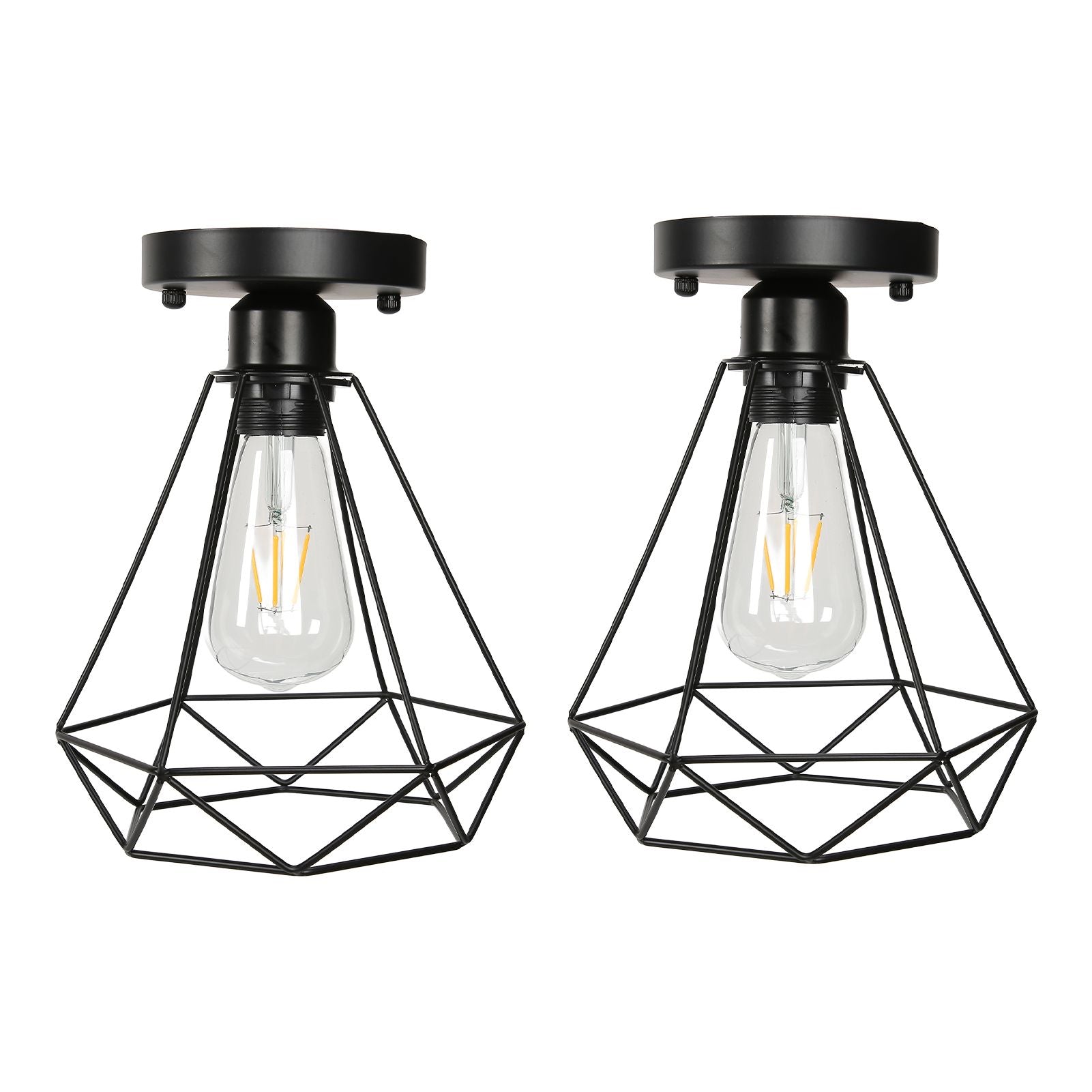 Ceiling Light Cage Guard Cover with Lamp Holder Base Vintage Industrial Style for E27 Bulbs V1294-YM0523-3119220032811