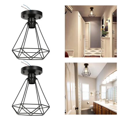 Ceiling Light Cage Guard Cover with Lamp Holder Base Vintage Industrial Style for E27 Bulbs V1294-YM0523-3119220032811