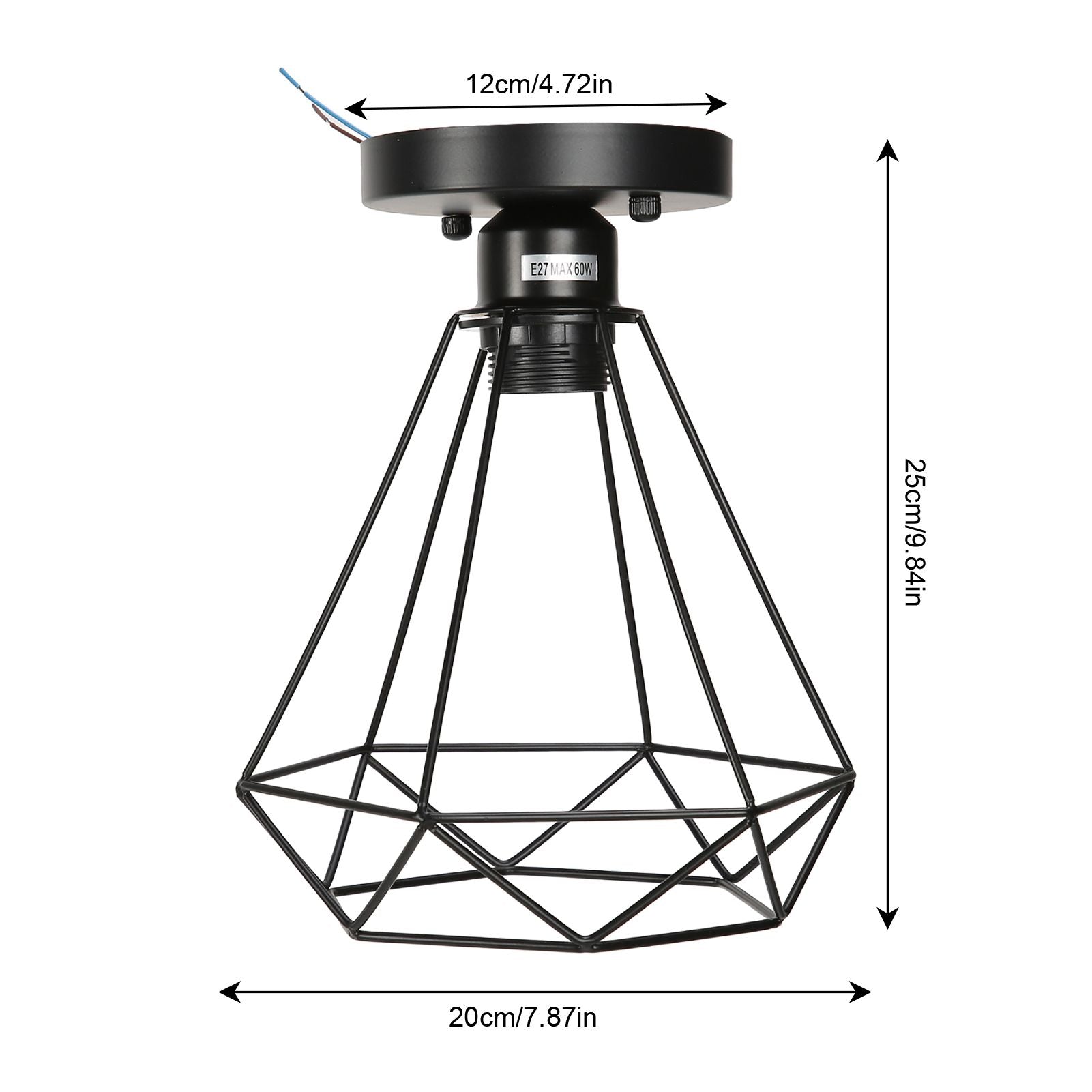 Ceiling Light Cage Guard Cover with Lamp Holder Base Vintage Industrial Style for E27 Bulbs V1294-YM0523-3119220032811