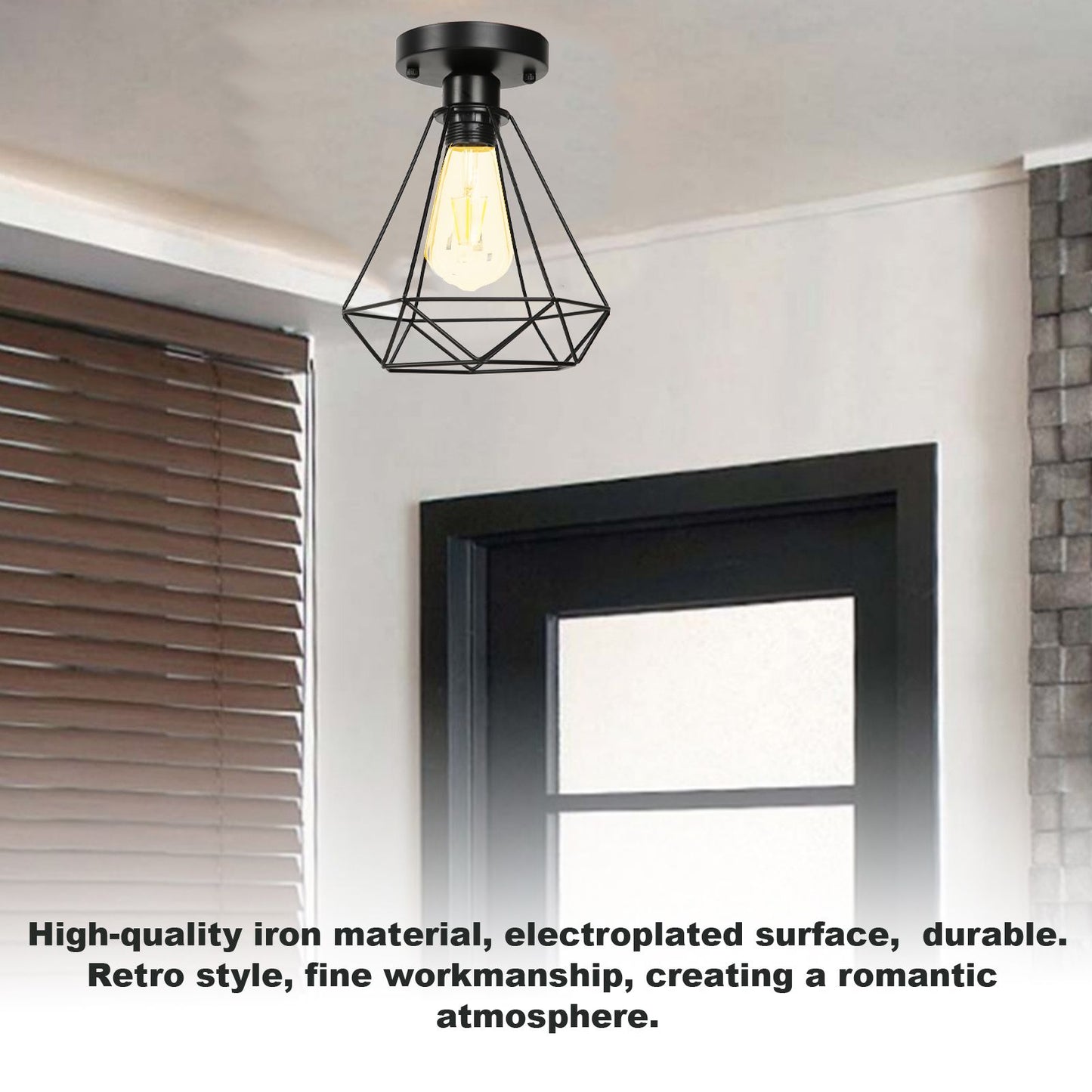 Ceiling Light Cage Guard Cover with Lamp Holder Base Vintage Industrial Style for E27 Bulbs V1294-YM0523-3119220032811