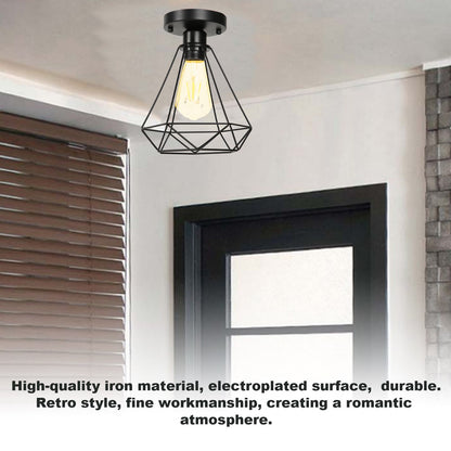 Ceiling Light Cage Guard Cover with Lamp Holder Base Vintage Industrial Style for E27 Bulbs V1294-YM0523-3119220032811