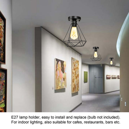 Ceiling Light Cage Guard Cover with Lamp Holder Base Vintage Industrial Style for E27 Bulbs V1294-YM0523-3119220032811