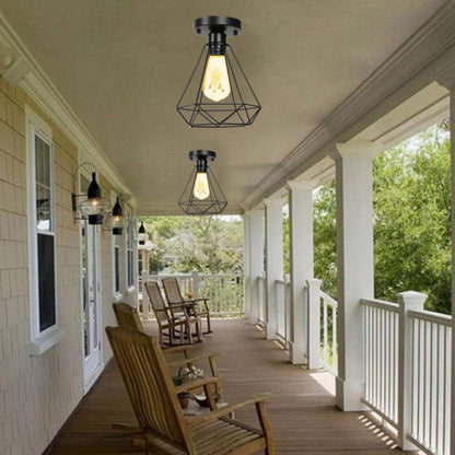 Ceiling Light Cage Guard Cover with Lamp Holder Base Vintage Industrial Style for E27 Bulbs V1294-YM0523-3119220032811