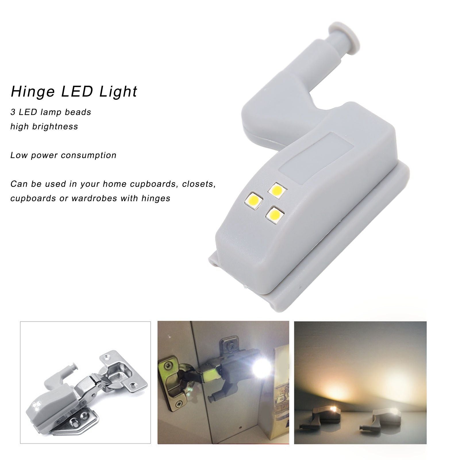 10 Sets Hinge LED Light High Brightness ABS Cabinet Hinge Light with 3 LED Lamp Beads Hinge Lights for V1294-YM0523-3119220035812