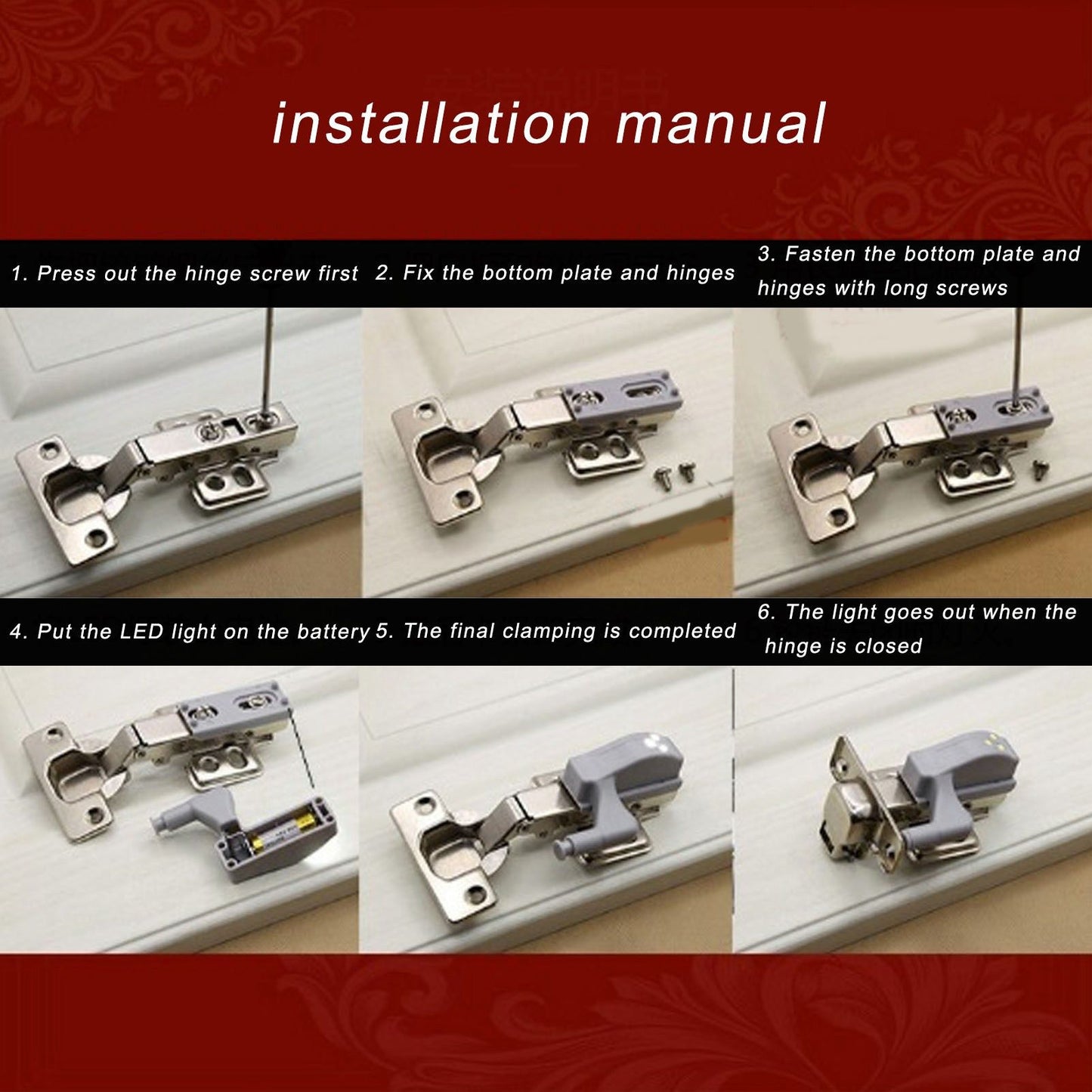 10 Sets Hinge LED Light High Brightness ABS Cabinet Hinge Light with 3 LED Lamp Beads Hinge Lights for V1294-YM0523-3119220035812