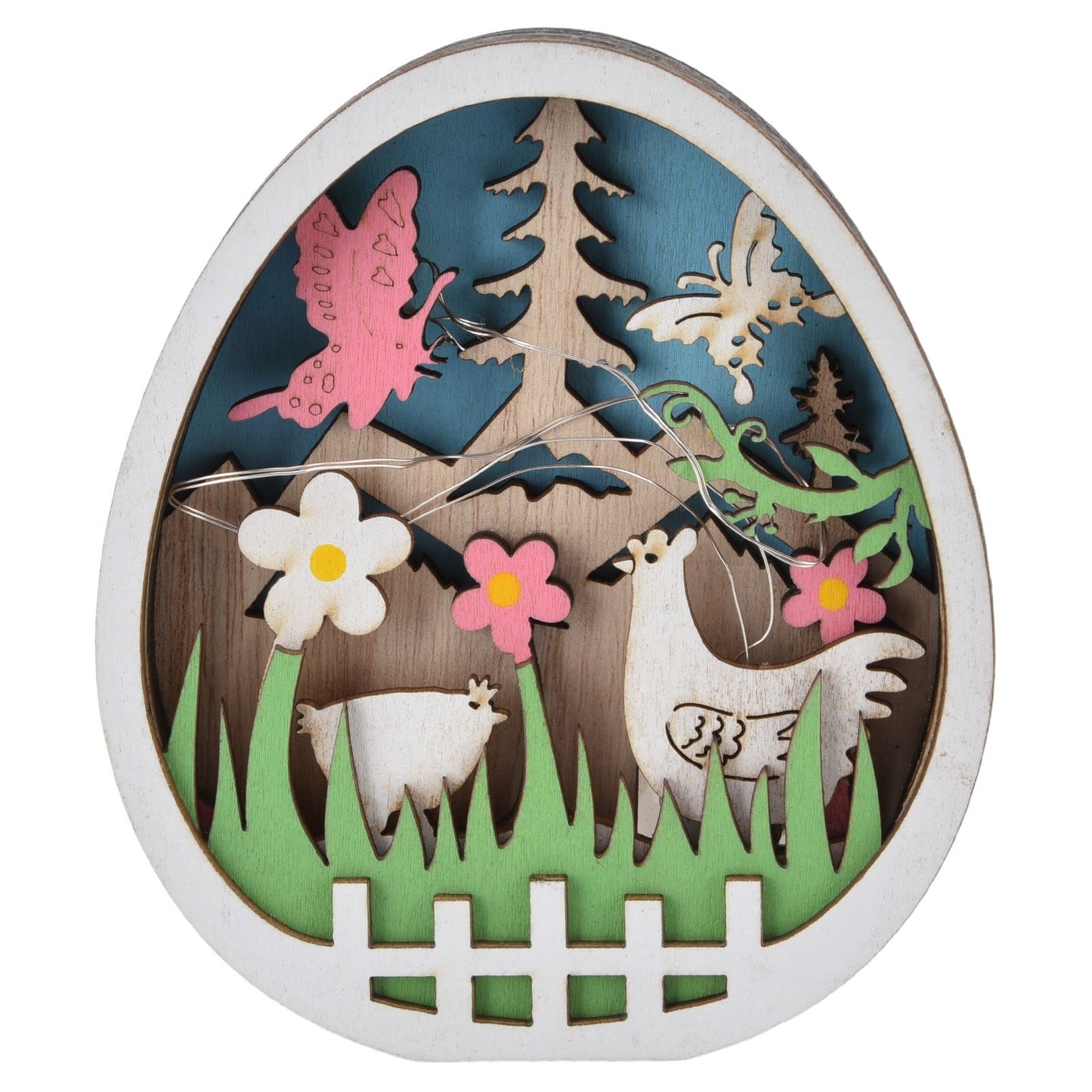 LED Wooden Easter Eggs Turkey Pattern Natural Boxwood Easter Ornaments Wood Warm Light Wooden Easter Decor V1294-YM0523-3119220036211