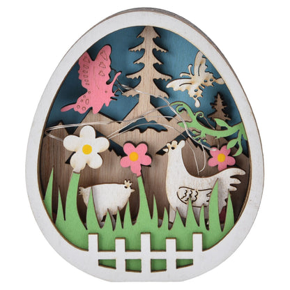 LED Wooden Easter Eggs Turkey Pattern Natural Boxwood Easter Ornaments Wood Warm Light Wooden Easter Decor V1294-YM0523-3119220036211