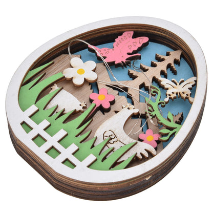 LED Wooden Easter Eggs Turkey Pattern Natural Boxwood Easter Ornaments Wood Warm Light Wooden Easter Decor V1294-YM0523-3119220036211