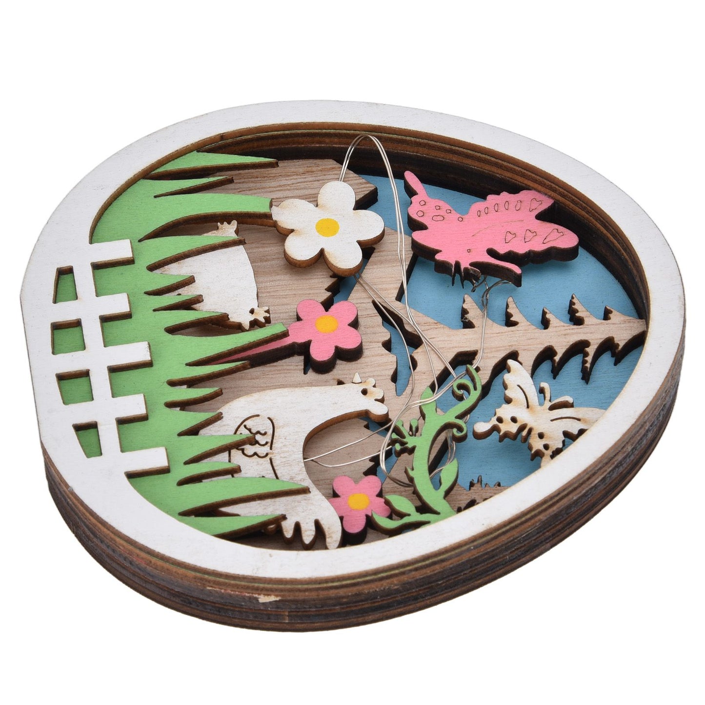 LED Wooden Easter Eggs Turkey Pattern Natural Boxwood Easter Ornaments Wood Warm Light Wooden Easter Decor V1294-YM0523-3119220036211