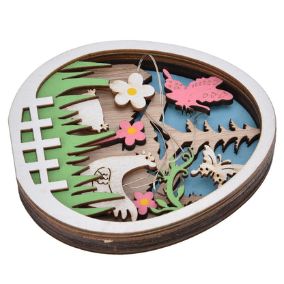 LED Wooden Easter Eggs Turkey Pattern Natural Boxwood Easter Ornaments Wood Warm Light Wooden Easter Decor V1294-YM0523-3119220036211