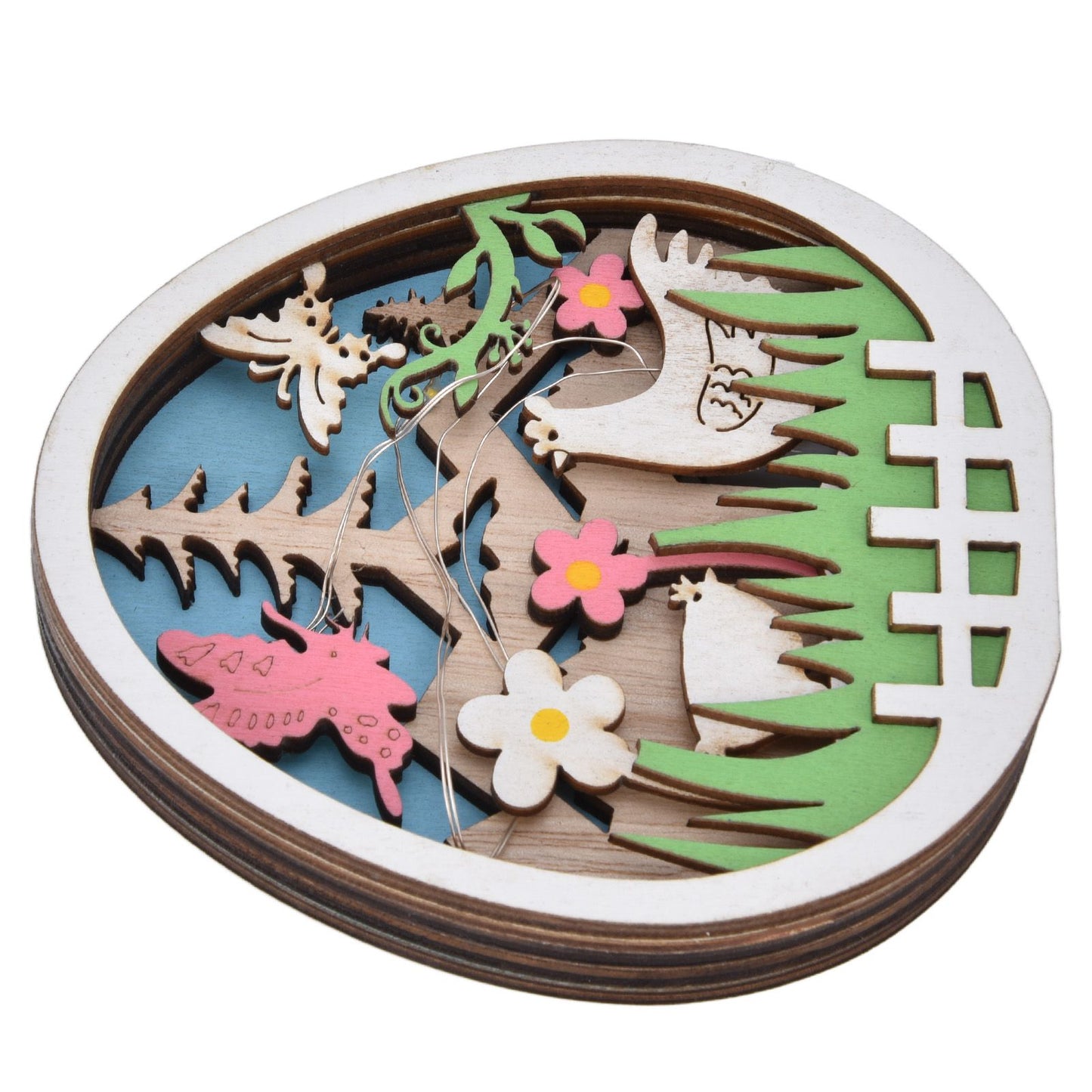 LED Wooden Easter Eggs Turkey Pattern Natural Boxwood Easter Ornaments Wood Warm Light Wooden Easter Decor V1294-YM0523-3119220036211