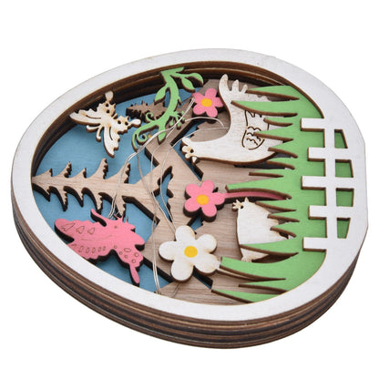 LED Wooden Easter Eggs Turkey Pattern Natural Boxwood Easter Ornaments Wood Warm Light Wooden Easter Decor V1294-YM0523-3119220036211