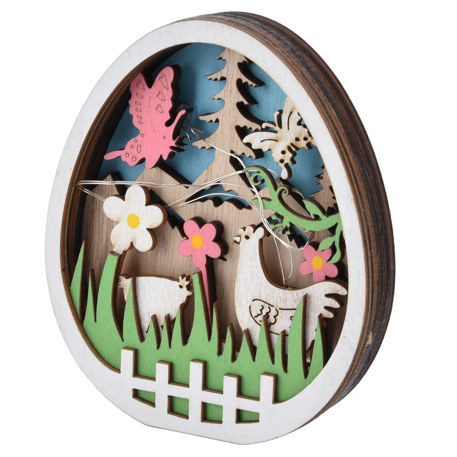 LED Wooden Easter Eggs Turkey Pattern Natural Boxwood Easter Ornaments Wood Warm Light Wooden Easter Decor V1294-YM0523-3119220036211