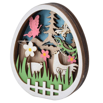 LED Wooden Easter Eggs Turkey Pattern Natural Boxwood Easter Ornaments Wood Warm Light Wooden Easter Decor V1294-YM0523-3119220036211
