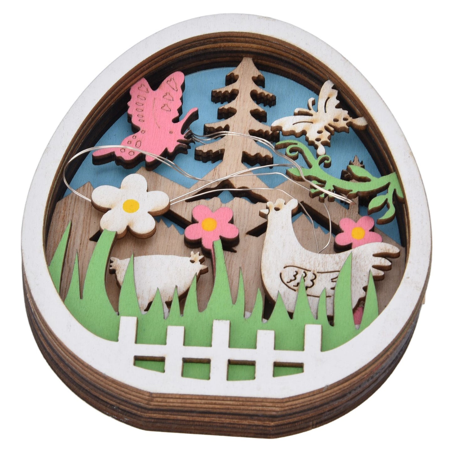 LED Wooden Easter Eggs Turkey Pattern Natural Boxwood Easter Ornaments Wood Warm Light Wooden Easter Decor V1294-YM0523-3119220036211