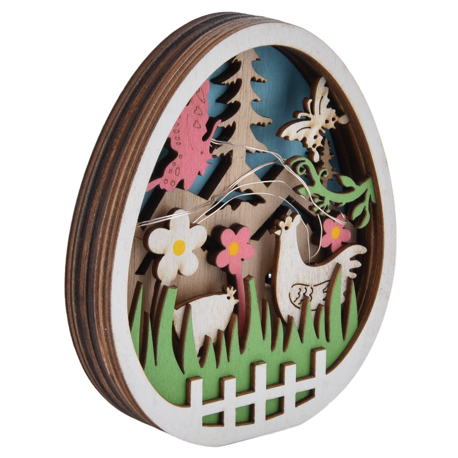 LED Wooden Easter Eggs Turkey Pattern Natural Boxwood Easter Ornaments Wood Warm Light Wooden Easter Decor V1294-YM0523-3119220036211