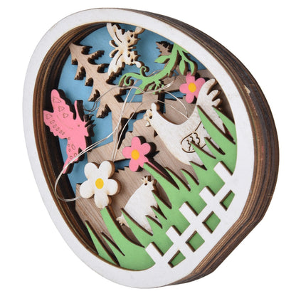 LED Wooden Easter Eggs Turkey Pattern Natural Boxwood Easter Ornaments Wood Warm Light Wooden Easter Decor V1294-YM0523-3119220036211