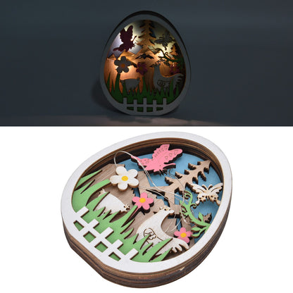LED Wooden Easter Eggs Turkey Pattern Natural Boxwood Easter Ornaments Wood Warm Light Wooden Easter Decor V1294-YM0523-3119220036211