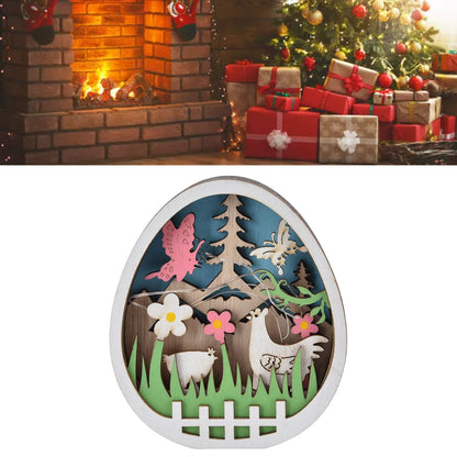 LED Wooden Easter Eggs Turkey Pattern Natural Boxwood Easter Ornaments Wood Warm Light Wooden Easter Decor V1294-YM0523-3119220036211