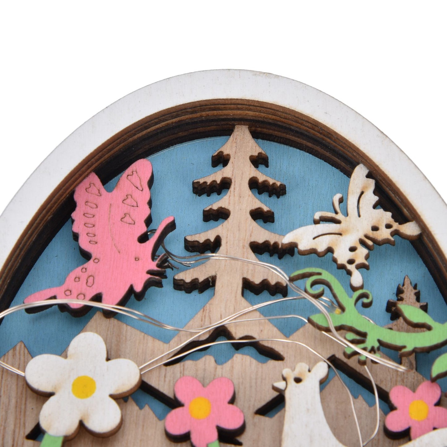 LED Wooden Easter Eggs Turkey Pattern Natural Boxwood Easter Ornaments Wood Warm Light Wooden Easter Decor V1294-YM0523-3119220036211