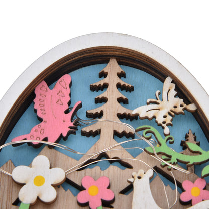 LED Wooden Easter Eggs Turkey Pattern Natural Boxwood Easter Ornaments Wood Warm Light Wooden Easter Decor V1294-YM0523-3119220036211