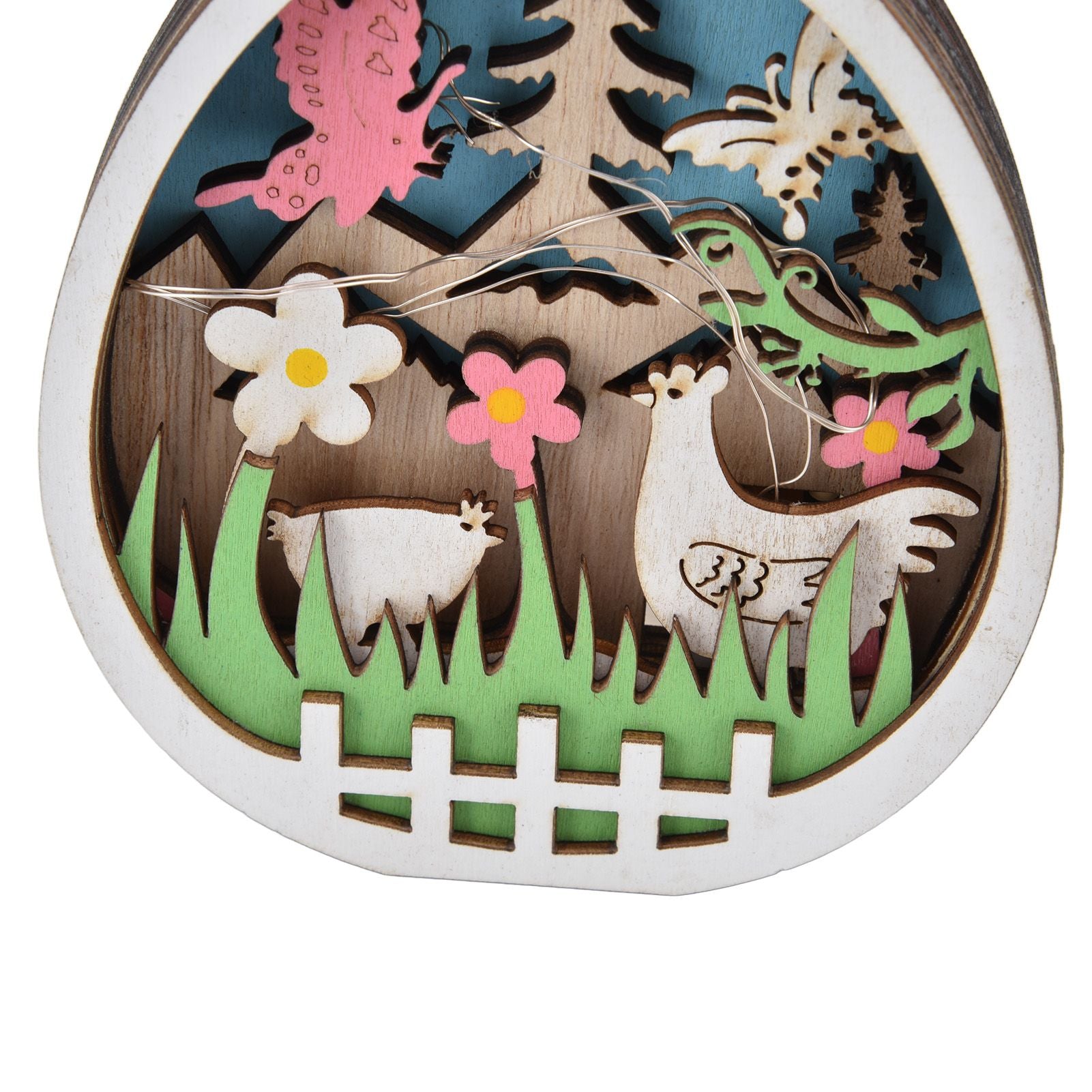 LED Wooden Easter Eggs Turkey Pattern Natural Boxwood Easter Ornaments Wood Warm Light Wooden Easter Decor V1294-YM0523-3119220036211