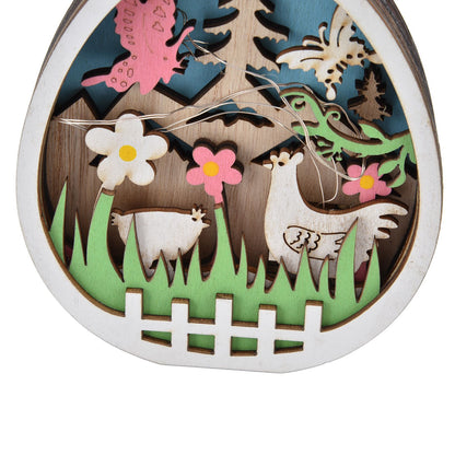 LED Wooden Easter Eggs Turkey Pattern Natural Boxwood Easter Ornaments Wood Warm Light Wooden Easter Decor V1294-YM0523-3119220036211