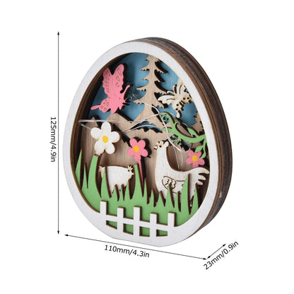 LED Wooden Easter Eggs Turkey Pattern Natural Boxwood Easter Ornaments Wood Warm Light Wooden Easter Decor V1294-YM0523-3119220036211