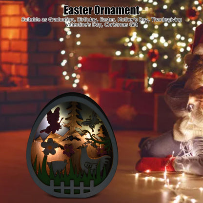 LED Wooden Easter Eggs Turkey Pattern Natural Boxwood Easter Ornaments Wood Warm Light Wooden Easter Decor V1294-YM0523-3119220036211