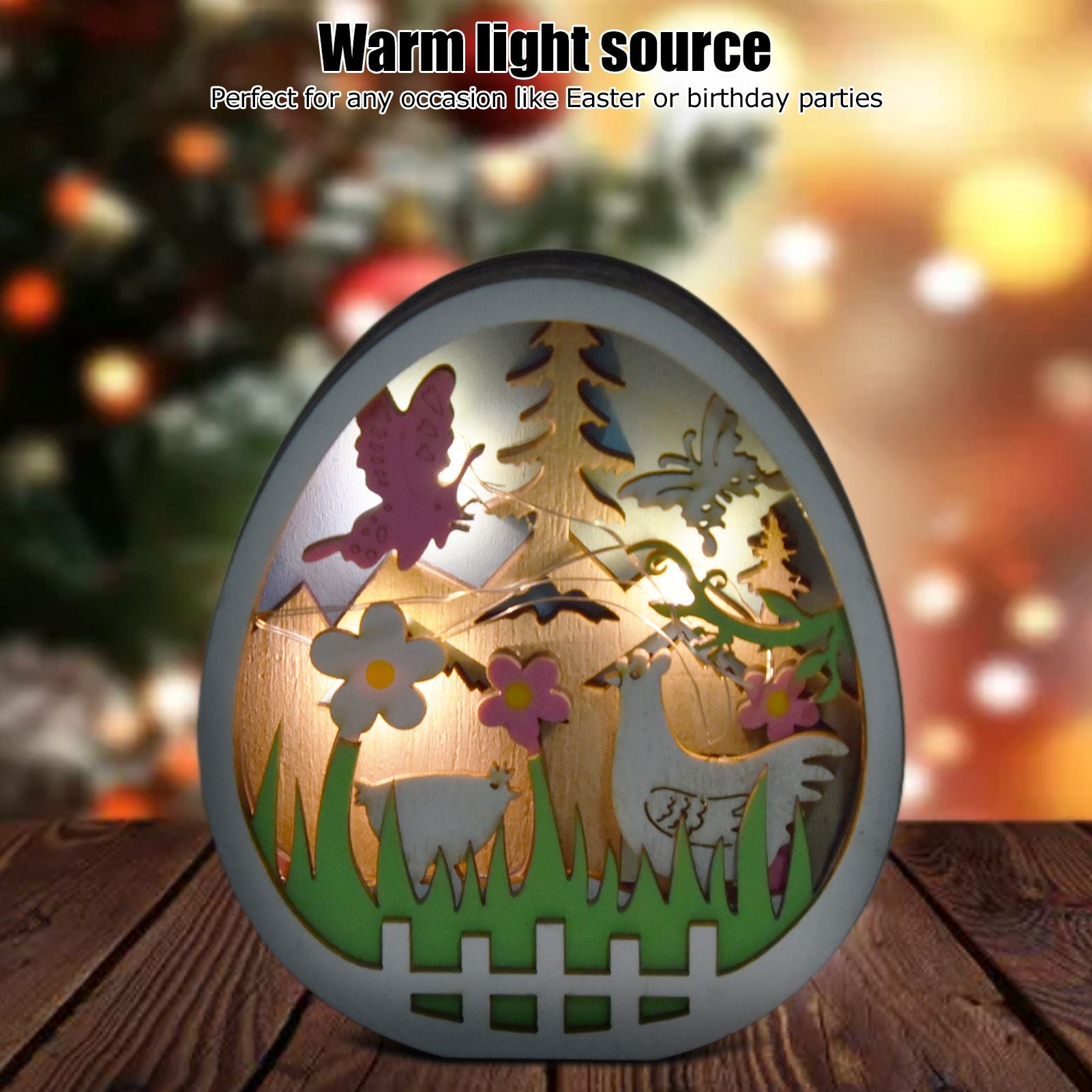 LED Wooden Easter Eggs Turkey Pattern Natural Boxwood Easter Ornaments Wood Warm Light Wooden Easter Decor V1294-YM0523-3119220036211