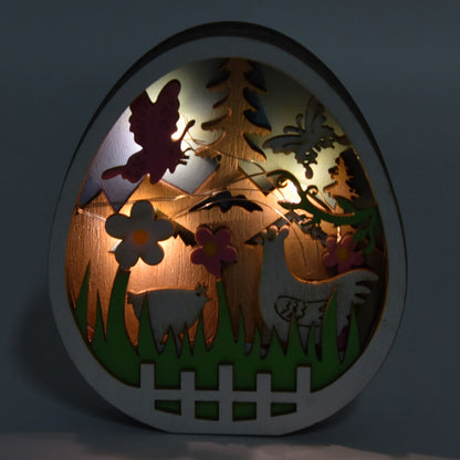 LED Wooden Easter Eggs Turkey Pattern Natural Boxwood Easter Ornaments Wood Warm Light Wooden Easter Decor V1294-YM0523-3119220036211